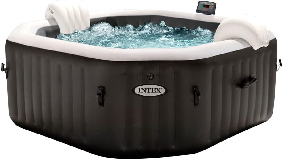 Intex 28458EX - Whirlpool aufblasbar PureSpa Jet&Bubble Deluxe, 4 Personen, 120 Düsen, Heizung, Schwarz, 201x71 cm