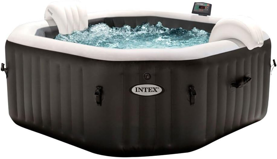 Intex 28458EX - Whirlpool aufblasbar PureSpa Jet&Bubble Deluxe, 4 Personen, 120 Düsen, Heizung, Schwarz, 201x71 cm