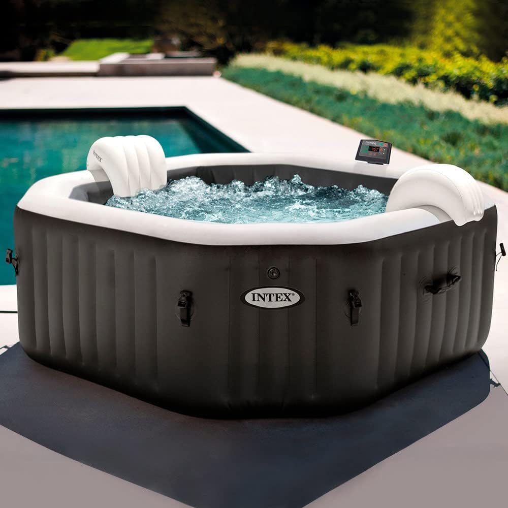 Intex 28458EX - Whirlpool aufblasbar PureSpa Jet&Bubble Deluxe, 4 Personen, 120 Düsen, Heizung, Schwarz, 201x71 cm