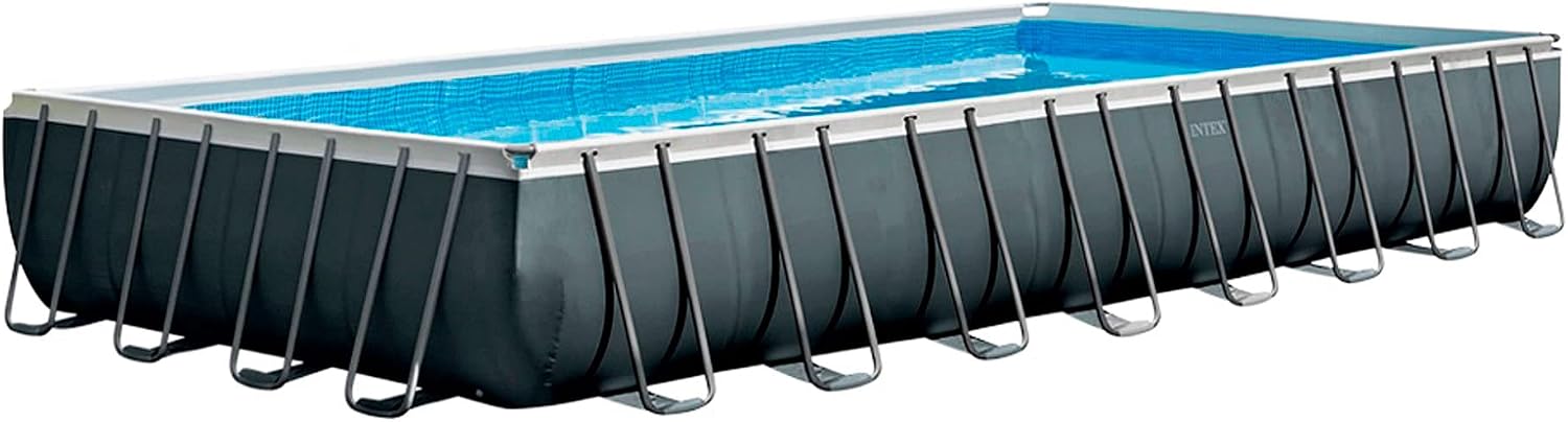 Intex 26374NP – Aufstellpool Ultra XTR Frame Rechteckig, Filterpumpe 10500 L/h, Leiter, Bodenplane und Abdeckplane, 54368 L, Stahl und PVC, Grau, 975x488x132 cm