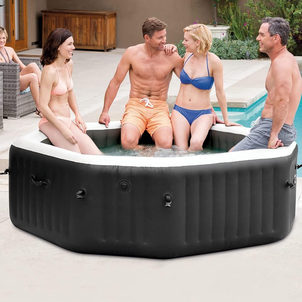 Intex 28458EX - Whirlpool aufblasbar PureSpa Jet&Bubble Deluxe, 4 Personen, 120 Düsen, Heizung, Schwarz, 201x71 cm