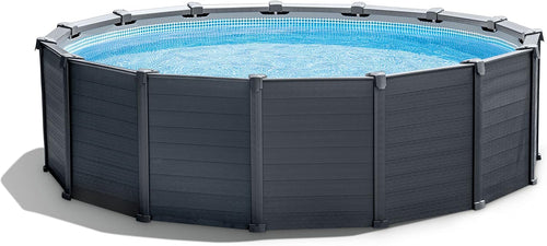 Intex Frame Pool Set Graphit Ø 478 x 124 cm, Pool, Sandfilter, Abdeckplane, Bodenschutzplane, Sicherheitsleiter, GS, 26384GS, Grau