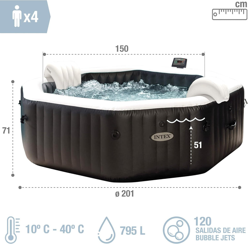 Intex 28458EX - Whirlpool aufblasbar PureSpa Jet&Bubble Deluxe, 4 Personen, 120 Düsen, Heizung, Schwarz, 201x71 cm