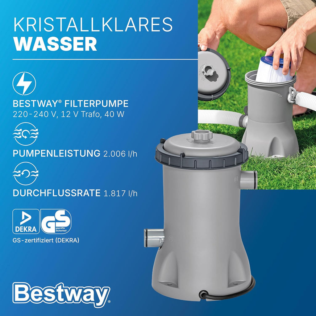 Bestway Steel Pro MAX Frame Pool-Set mit Filterpumpe Ø 366 x 100 cm, Holz-Optik (Mooreiche), rund